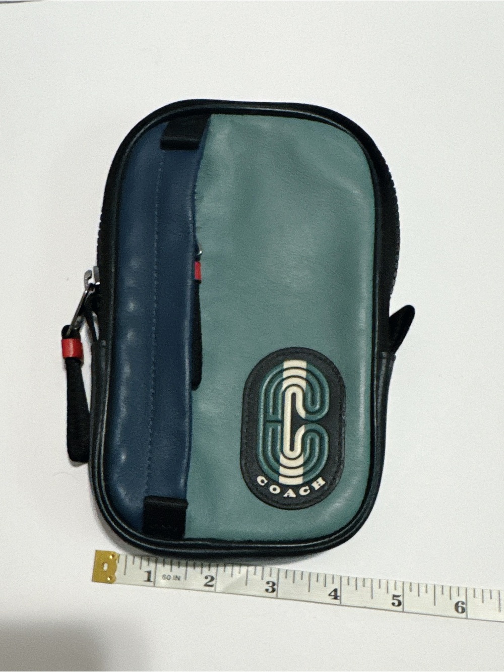 Coach Teal and Navy Leather Belt Pouch with Signature Patch - Picture 2 of 10